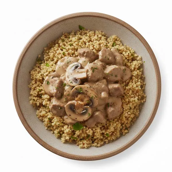 Creamy Mushroom And Beef Ragout With Herbed Quinoa Rice